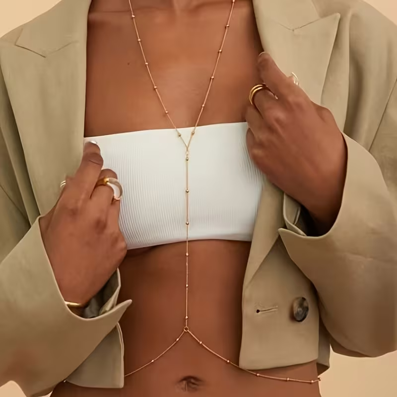 Body Jewelry Bra - Prosty łańcuszek z koralikami w stylu