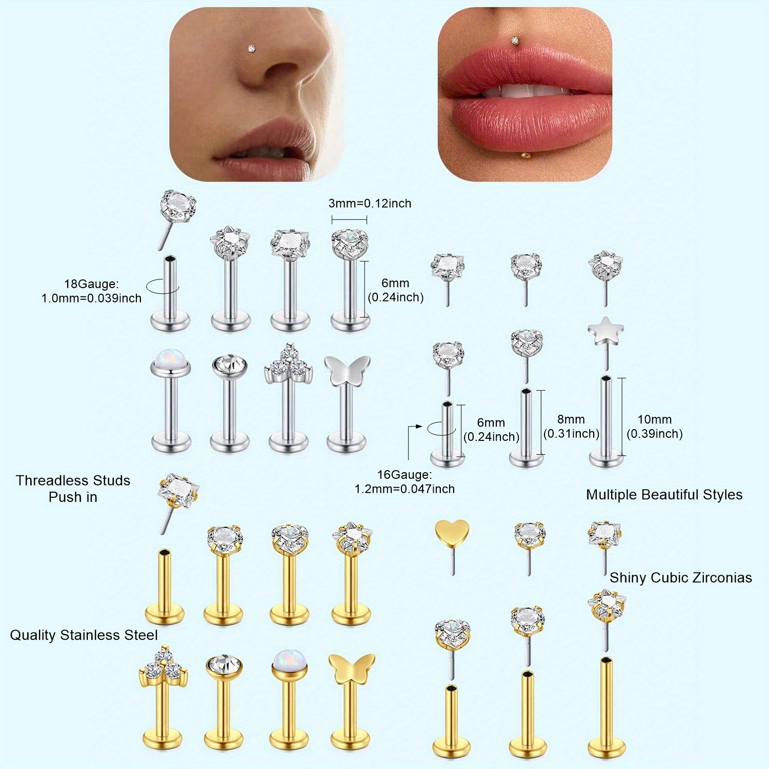 16G 18G Push in bezgwintowe pi – Body Jewelry Threadless recenzja i cena